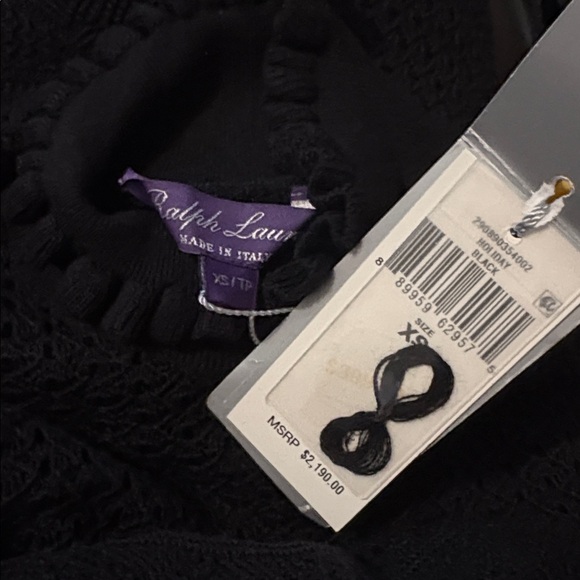 Ralph Lauren Collection Lace Puff-Sleeve Black Sweater Dress Cashmere XS 0 2 NWT - Picture 6 of 6